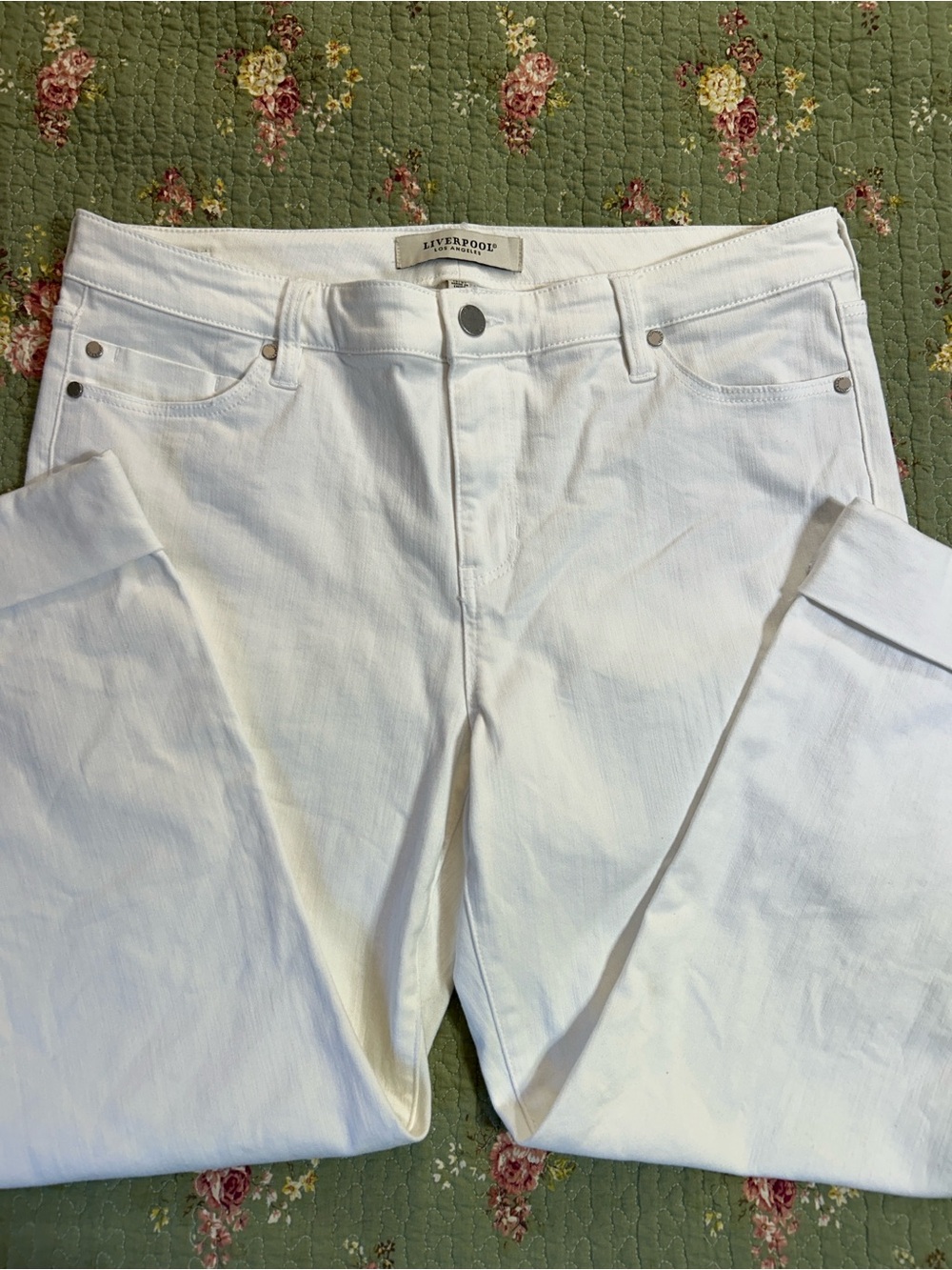 Liverpool Los Angeles Womens pants White Cuffed Crop Cropped Jeans Size 12/31
